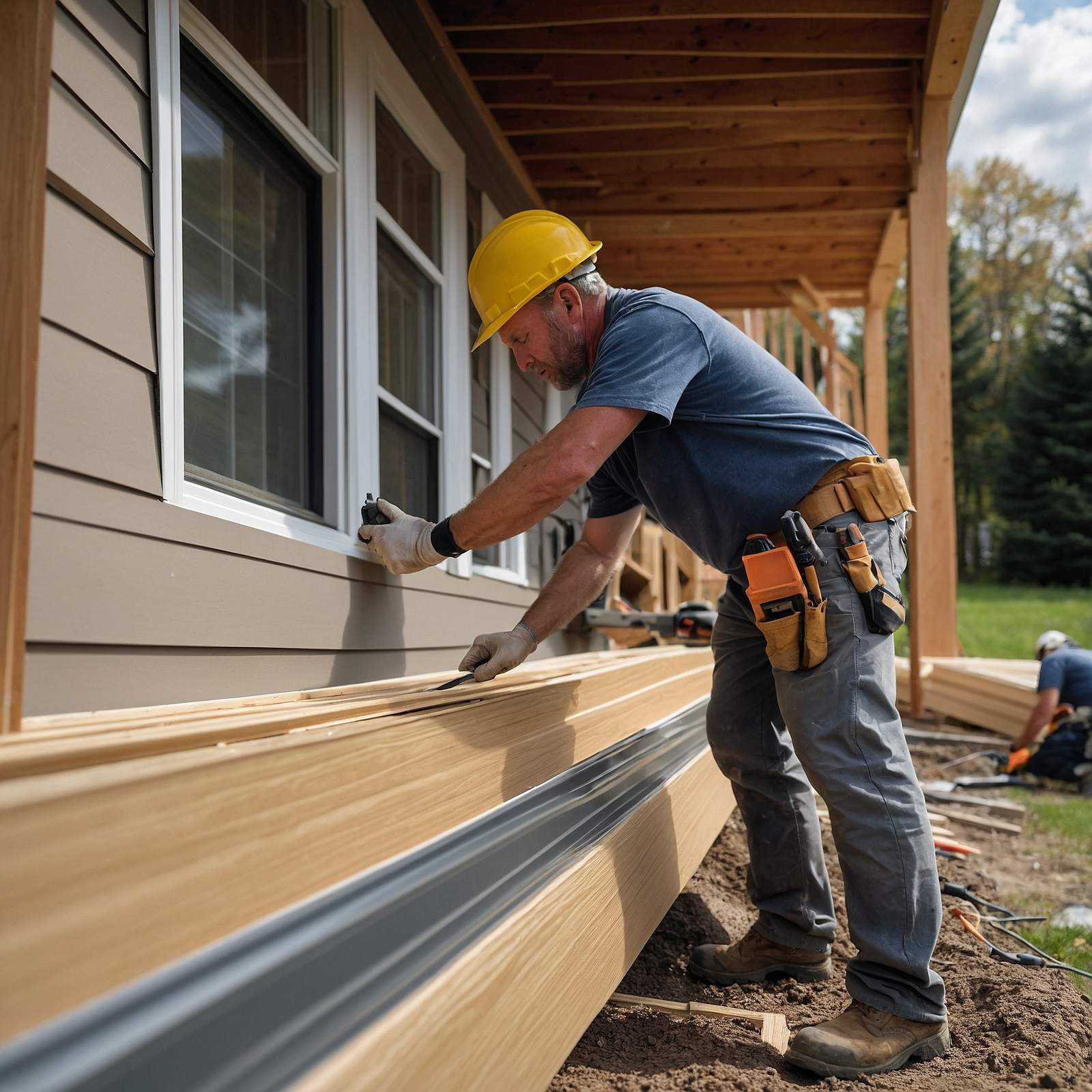 Contractor installing vinyl siding panel on house exterior with proper technique